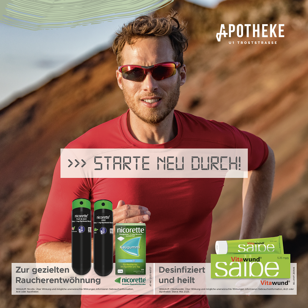 Smartphone Banner Starte Neu durch mit Nicorette und Vitawund mit Läufer und Produkten